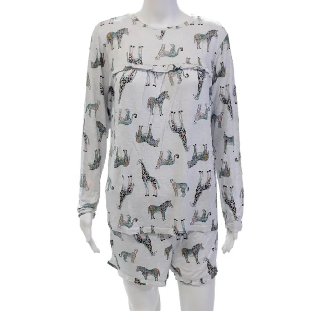 Emerson Road Womens Zebra Print Shorts Pajama Set Multi Colored Size Medium